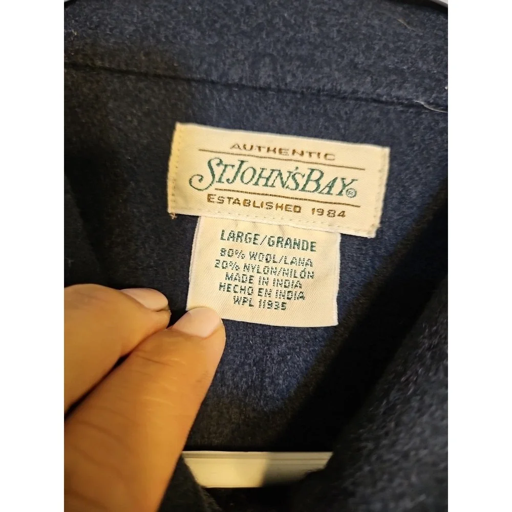 St Johns Bay Mens Large Navy Wool Blend‎ Button Up Shirt Jacket